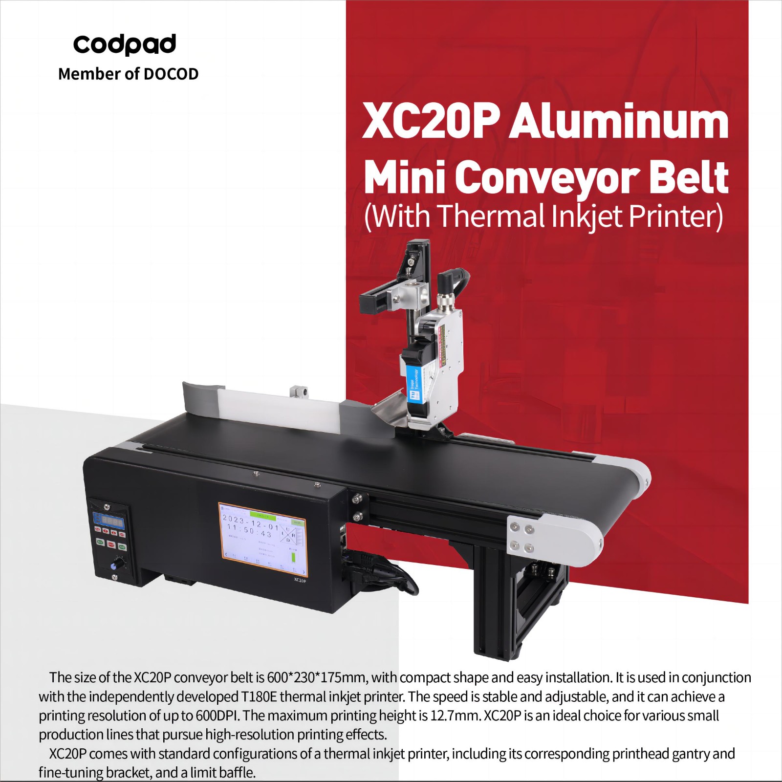 XC20P Aluminum Mini Conveyor Belt with Coding Machine